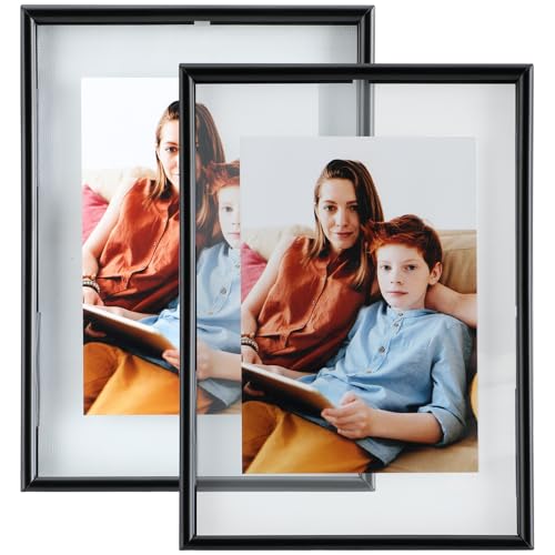 Black Floating Frame(5"×7",2 Set) For Picture Sizes (4×6,3×5,2×3), Wall-mounted or Wall-leaning, Vertical or Horizontal, Classy Gift For Festival, Home or Wedding - color: Black, size: 5"×7"(2Pcs)