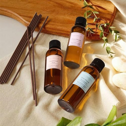 Reed Diffuser Refill Set, 10.2oz Scented Oil Refill 3 Pack, Sandalwood Rose, Cherry Blossom, Wild Mint & Eucalyptus, Long Lasting Oil Diffuser Refill with18 Sticks for Bathroom & Bedroom
