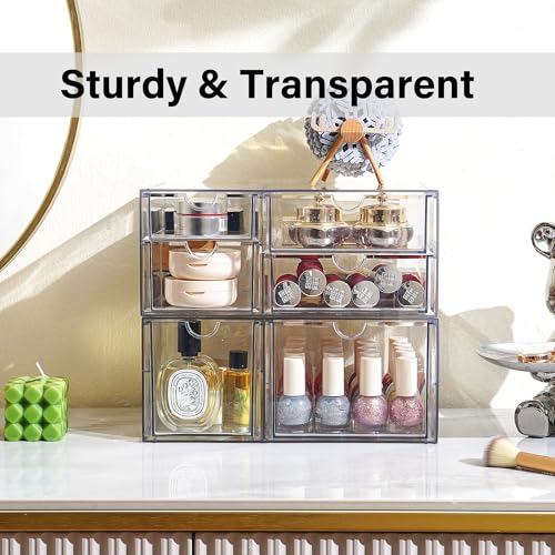 Prsildan Acrylic Makeup Organizer Clear Storage Drawer with 6 Small Drawers | Transparent, Vanity Organizers, For Bathroom Kitchen Cabinet Office Desk Under Sink, Set of 2 - size: 6 Drawers
