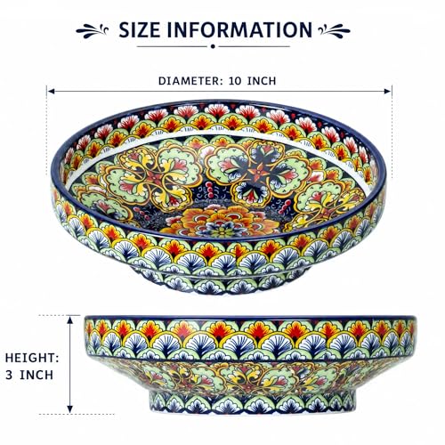 10" Bohemian Style Decorative Bowl, Large Fruit Bowl for Kitchen Counter,Stylish Key Bowl for Entry Table, Bread Candy Snacks Organizer
