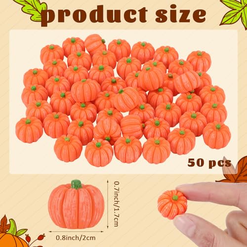 JUNEBRUSHS 50 Pcs Mini Pumpkins Fake Pumpkins Artificial Pumpkins Thanksgiving Ornaments for Vase Filler DIY Crafts Fall Halloween Party Supplies Home Table Decorations - style: Pumpkin Style
