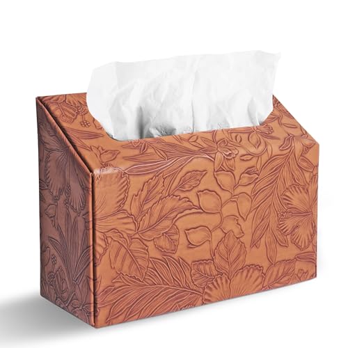 Hand Towels Box Cover,PU Leather Tissue Box Cover Holder Compatible with Kleenex Disposable Paper Hand Towels Suitable for Dining,Kitchen,Bathroom(1-Carved Brown) - color: 1-carved Brown2