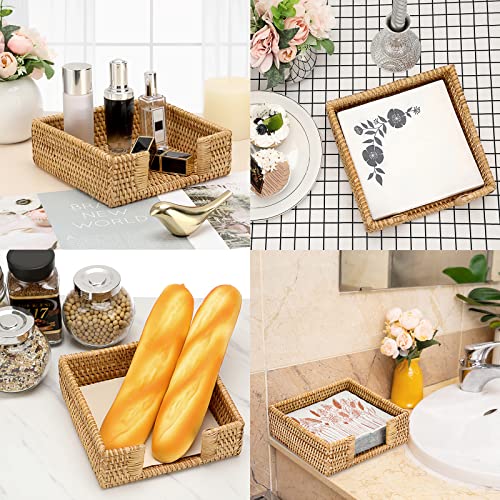 Sumnacon Napkin Holder,Wicker Napkin Holder Table,Rattan Napkin Basket,Square Napkin Tray,Flat Napkin Holders for Kitchen Dinning Table Desk Counter Restaurant Party Bar,Honey Brown - color: Honey Brown, size: 6.5 x 6.5 inch/ Luncheon