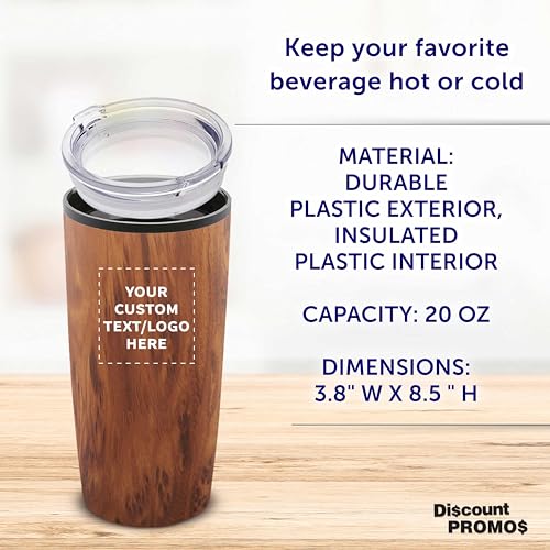 Father’s Day Custom Plastic Tumblers 20 oz Set of 6/12/24, Personalized Bulk Pack with Lids - Iced Coffee Tumbler, To Go Cup, Insulated Gift for Dad - Wood - color: - Custom – Wood