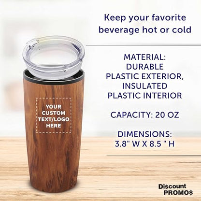 Father’s Day Custom Plastic Tumblers 20 oz Set of 6/12/24, Personalized Bulk Pack with Lids - Iced Coffee Tumbler, To Go Cup, Insulated Gift for Dad - Wood - color: - Custom – Wood