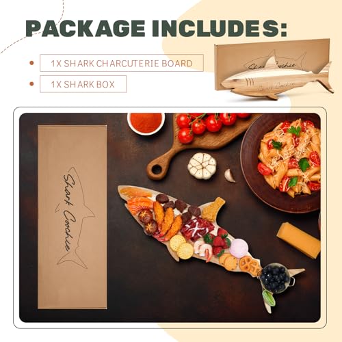 Funny Shark Charcuterie Board for Cutting Serving Cheese Meat Housewarming Gift Acacia Wood Decorative Charcuterie Board for Kitchen Birthday Xmas Wedding Parties, 24 x 9.1 x 0.6"(Classic) - style: Classic