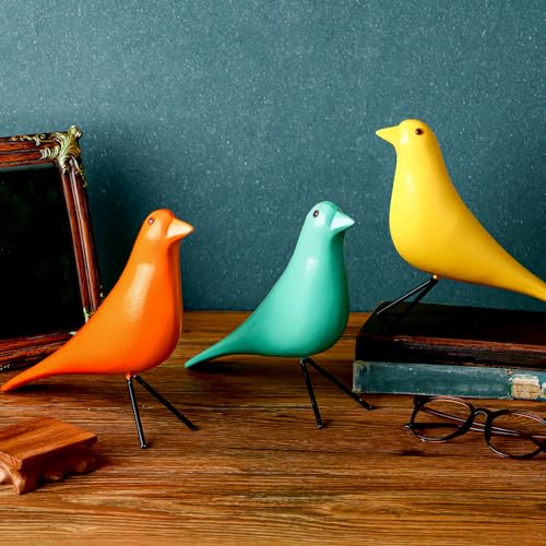 AceOrbit 3 Pcs Mid Century Modern Decor Medieval Table Decor Large Ceramic Birds Orange Blue and Yellow Ceramic Birds for Home Office Table Desktop Bookshelf Mantelpiece Shelf Centerpiece - style: Old school