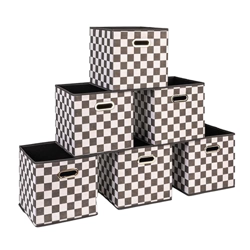 Household Essentials Fabric Storage Bins 6 Piece Set, Checkerboard White and Black