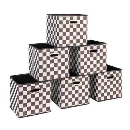 Household Essentials Fabric Storage Bins 6 Piece Set, Checkerboard White and Black