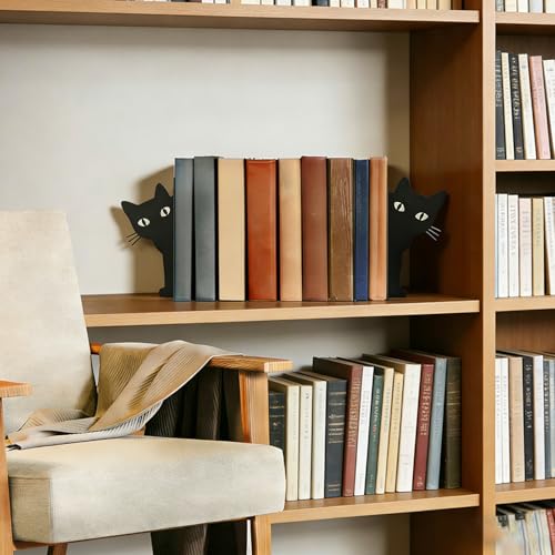 Peekaboo Cat Bookends, Black Metal Decorative Book Ends for Shelves, Heavy Duty Book Stoppers for Home & Office Desks, Ideal Gift for Cat Lovers & Book Lovers - style: Peekaboo Cat
