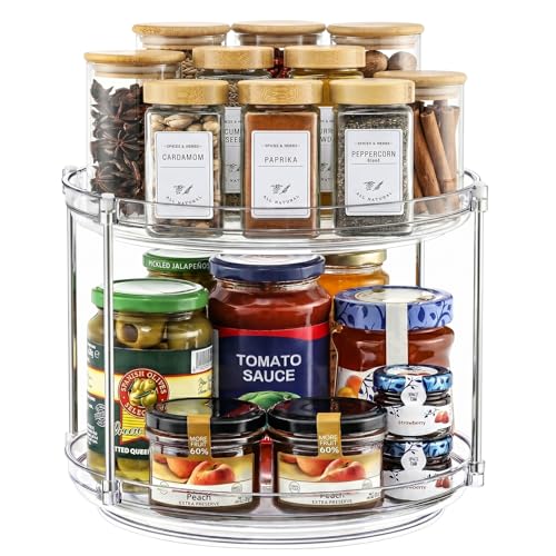 2 Tier Non-Skid Acrylic Lazy Susan Organizer - Rotating Spice Rack - Turntable Organization for Kitchen, Pantry, Countertop, Closet, Bathroom, Vanity, Medicine Cabinet Organizing,10'' - size: 10in
