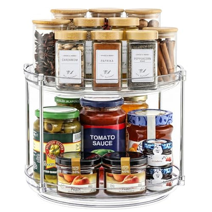 2 Tier Non-Skid Acrylic Lazy Susan Organizer - Rotating Spice Rack - Turntable Organization for Kitchen, Pantry, Countertop, Closet, Bathroom, Vanity, Medicine Cabinet Organizing,10'' - size: 10in