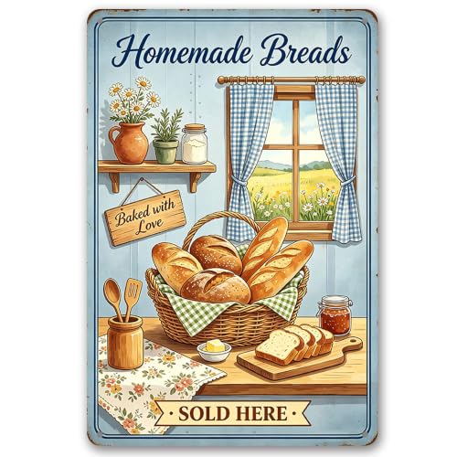 Kitchen Metal Sign, Homemade Breads Country Kitchen Decor, 8x12 | Homemade Breads Vintage Kitchen Metal Sign, Rustic Farmhouse Kitchen Decor, Lovely Gift for Bread Lovers & Home Cooks - color: Homemade Breads