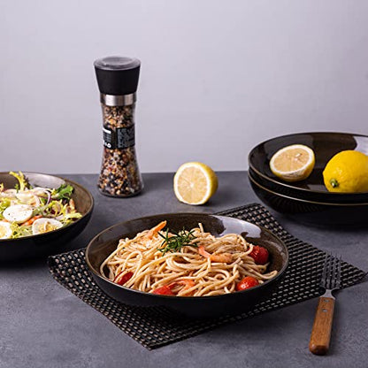 LERATIO 9.0" Ceramic Pasta Bowls Set of 6,38oz Large Stoneware Bowls Set | Reactive Glaze Serving Bowls Set,Wide Bowl for Pasta,Salad,Fruit & Noodles,Housewarming & Wedding Gift-Chestnut - color: Coffee, size: Set of 6