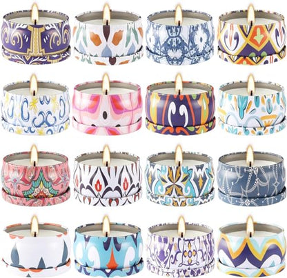 YOROXRG Scented Soy Wax Travel Tin Jar Candles - 2.5 OZ Gifts for Home, Mom - Christmas, Birthday, Thanksgiving, Mother's Day - 16 Pack - color: 16 Multicolour