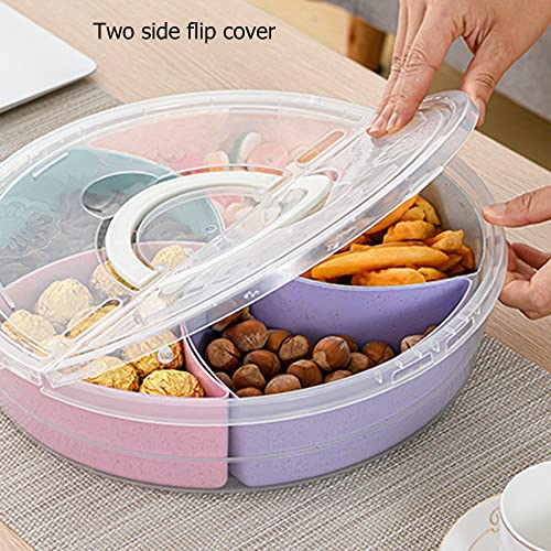 Circle Fruit Tray Separable Snacks Bowl Nut Food Candy Picnic Salad Storage Containers Plastic Platter Divided Serving Tray Portable 5 Compartments with Lid