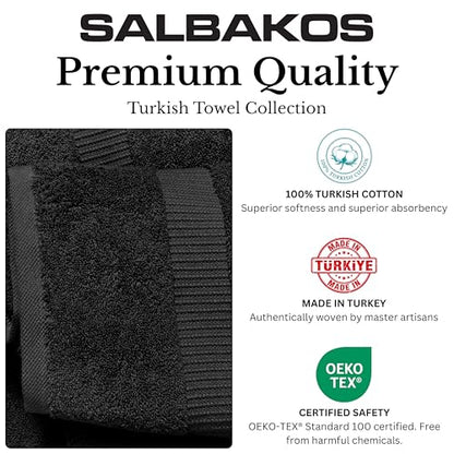 SALBAKOS 100% Turkish Cotton Bathroom Towel Set of 6-Piece, Black | 630 Gsm Thick Super Soft Highly Absorbent 2 Bath + 2 Hand + 2 Washcloth Towels Sets, Giftable, Hotel Quality, Made in Turkey - color: Black, size: 6 Piece Towel Set
