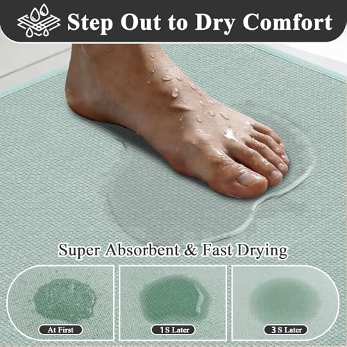 SHACOS Bath Mat Set of 2 Ultra Thin Bathroom Rugs, Light Green | 17"x24"+17"x47" Non-Slip Rubber Bath Rugs Toilet Washable Quick Dry Absorbent - color: Light Green, size: 17"x24"+17"x47"