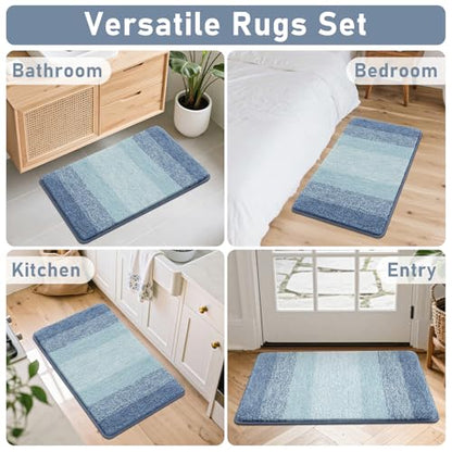 Bsmathom Bathroom Rug Set 4 Piece, Plush Microfiber Bath Mat, Dusty Blue | Super Water Absorbent, Non Slip Machine Washable Bath Rug Sets with Toilet Lid Cover and U-shaped Contour Toilet Mat - color: Dusty Blue, size: 18"x26"+20"x31"+U20"x24"+Cover19"x21