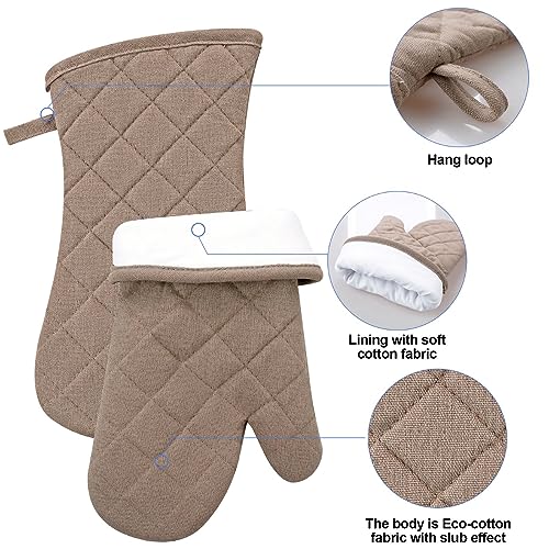 Oven Mitts and Pot Holders with Cooking Apron Set of 5, Heat Resistant Kitchen Gloves and Silicone Non-Slip Potholders, Adjustable Neck Buckle Chef Apron, Cotton Nice Design for Cooking (Coffee) - color: Coffee