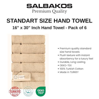 SALBAKOS 6-Piece 100% Turkish Cotton Hand Towels, 16x30 inch, Taupe | Large Size Thick Super Soft Highly Absorbent, Versatile Hair Face & Hand Drying Towel, Premium Hotel Quality Made in Turkey - color: Taupe, size: 6 Hand Towels