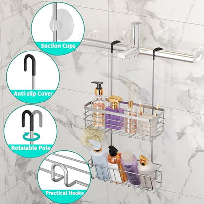 HapiRm Hanging Shower Caddy Organizer - No Drilling Shower Organizer with Inclined Shelf, Rustproof & Waterproof 304 Stainless Steel Bathroom Caddy - Silver - color: Silver-Inclined Shelf