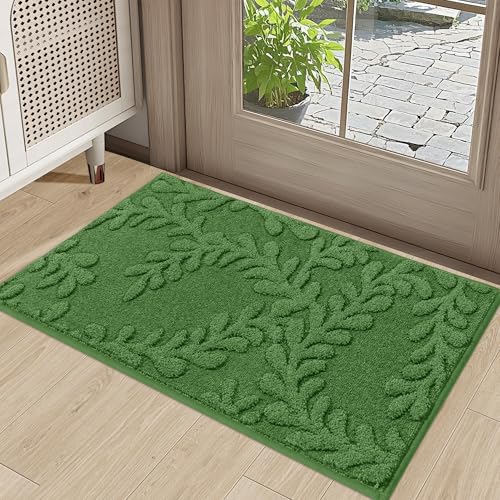 BEQHAUSE Door Mats 20" x 32", Non-Slip Entryway Doormat, Green | Super Absorbent Welcome Mat for Front Door, Mud Shoes & Paws, Washable Entry Rugs - color: Green, size: 1'8" x 2'8" (Rectangular)