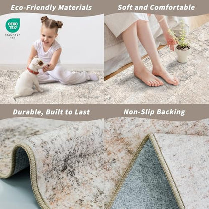 2x5 Washable Kitchen Rug Runner – Non-Slip Abstract Modern Neutral Small Rug for Bathroom, Hallway, Bedroom, Laundry Room, Entryway – Soft Low-Pile Thin with Rubber Backing (Beige Grey, 2x5) - color: Beige Grey, size: 2' x 5' (Rectangular)