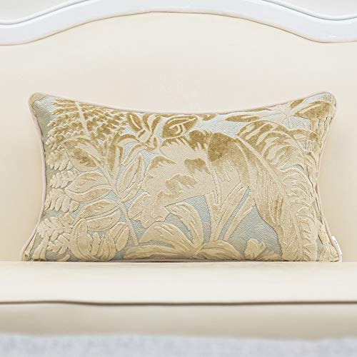 Alerfa 12 x 20 Inch Beige Rectangle Maple Leaf Pillow Embroidery Cut Velvet Cushion Case Luxury Modern Lumbar Throw Pillow Cover Decorative Pillow for Couch Sofa Living Room Bedroom Car - color: Beige Leaf, size: 20" x 12" (Pack of 1)