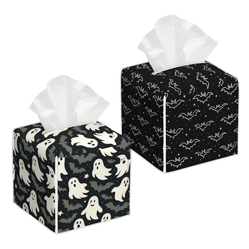 Halloween Bat 2 Pcs Tissue Box Holder Square Tissue Box Cover Facial Cube Napkin Organizer Dispenser for Bedroom Office Bathroom Decor - color: Halloween Bat