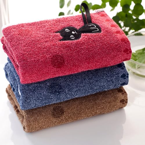 Kissvian 3 Pack Cute Kitten Design Hand & Face Towels with Hanging Loop, Fingertip Towels Soft Absorbent Bathroom & Kitchen Towels for Kids Adults - Adorable Cat Themed Towel Set