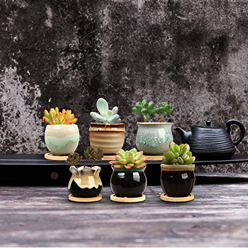 2.1 Inch Ceramic Small Succulent Pot,Plant Pots,Mini Flower Pots | Ceramic Succulent Pots with Drainage,Small Planter for Mini Plant Flowing Glaze Base Serial Set with Holes for Indoor,Outdoor - size: 2.3inch-6pack