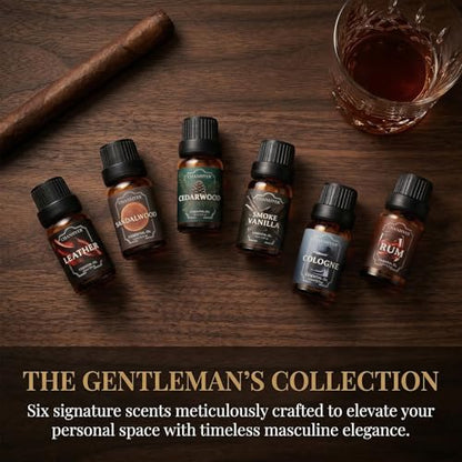 Men Essential Oils Set for Diffusers for Home 6 x 10 ml | Aromatherapy Gift,Premium Scented Oils for Diffusers - Leather,Sandalwood,Cedarwood,Smoke Vanilla,Cologne,Rum - color: Brown