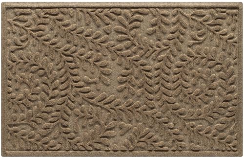 WaterHog Boxwood Front Door Mat Indoor Outdoor Entrance, All-Weather Mats | Heavy Duty Outdoor Doormats, Non-Slip Rubber Backing, Dirt & Moisture Trapper, Low Profile, Made in USA, 23"x36", Camel - color: Camel, size: Medium 23"x36" (2’x3’)