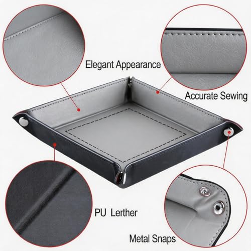 Valet Tray Desktop Storage Organizer - Vegan Leather Catchall Tray Bedside Vanity Tray Nightstand Caddy Holder for Remote Controller, Watch, Keys, Phone, Wallet, Coin, Jewelry - Gray - color: Gray