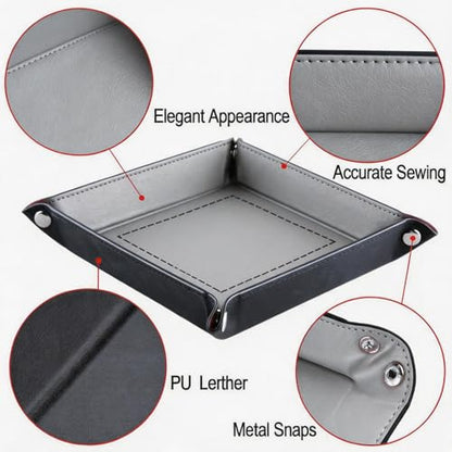 Valet Tray Desktop Storage Organizer - Vegan Leather Catchall Tray Bedside Vanity Tray Nightstand Caddy Holder for Remote Controller, Watch, Keys, Phone, Wallet, Coin, Jewelry - Gray - color: Gray