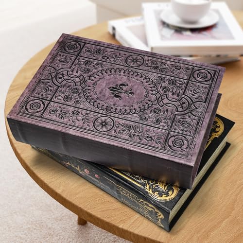 Premium Leather Book Shaped Box Decorative Storage Large Size Box | Box Decorative Storage with Embossed Design,Secret Safe for Valuables,Remote Control Holder Decorative Vintage Large Size Box - color: Classical violet
