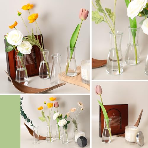 Set of 24 Glass Bud Vases for Centerpieces - Clear Small Flower Vase, Modern Minimalist Cute Mini Decorative Bulk Vases for Wedding Bridal Shower Birthday Party Events Dining Room Table Decor
