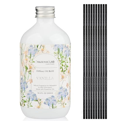 M&SENSE Reed Diffuser Set, Vanilla, 17oz Natural Essential Oil | Non-Toxic Organic, Long-Lasting Fragrance, Ideal for Living Room, Bedroom, Gifts for Women - color: Vanilla