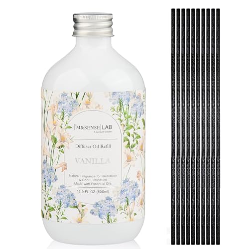 M&SENSE Reed Diffuser Set, Vanilla, 17oz Natural Essential Oil | Non-Toxic Organic, Long-Lasting Fragrance, Ideal for Living Room, Bedroom, Gifts for Women - color: Vanilla