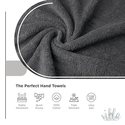 Villa Celestia Cotton Hand Towels Set of 4, 16 x 28, Oeko-TEX Certified, Quick Dry, Grey - color: Grey, size: Hand Towel - Pack of 4