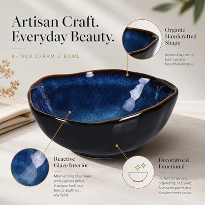 8" Blue Ceramic Decorative Bowl, Ceramic Fruit Bowl, Key Bowl for Entryway Table, Candy Dishes, Fruit Bowl for Kitchen Counter, Blue Small Jewelry Trinket Dish for Bedroom, Bedside Table, Living Room - size: 8in