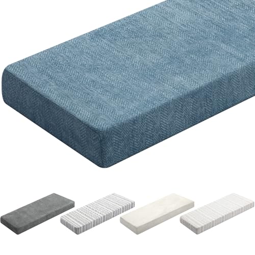 Leinuosen Bench Cushion 42x16x4 Inch for Indoor Furniture Weaving Texture Chenille Kitchen Bay Window Non Slip Seat Cushion Tufted Thicken Pad for Patio Porch, Mudroom Entryway (Haze Blue) - color: Haze Blue, size: 42x16 Inches
