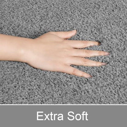 LOCHAS Bathroom Rugs Sets 3 Piece, Long Bath Mat Set Non Slip, Grey | Washable Absorbent Toilet Rug, Shaggy Soft Cozy Quick Dry - color: Grey, size: 48" x 20" + 24" x 17" + U Shape 24" x 20"