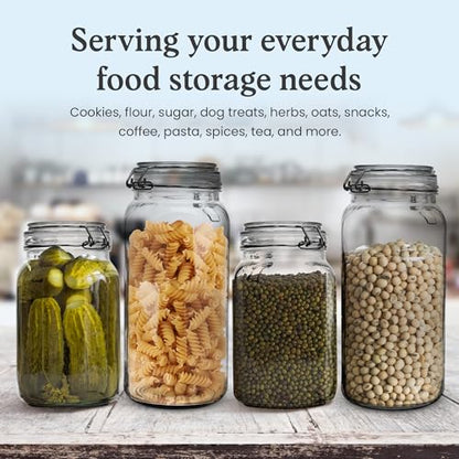 Set of 3 Glass Mason Jar with Airtight Lid 50 Ounces | Glass Storage Container for Food, Flour, Pasta, Coffee, Candy, Dog Treats, Snacks - size: 50 oz 3 Pack