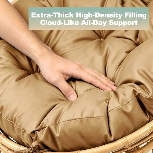 ARTPLAN Round Papasan Chair Cushion Tufted Swing Seat Pad with Ties | 47"x47"x4"tufted round chair cushion, polyester cover&fluffy fiber fill, fixed ties fit papasan, swing&wicker indoor chairs - color: Light Brown