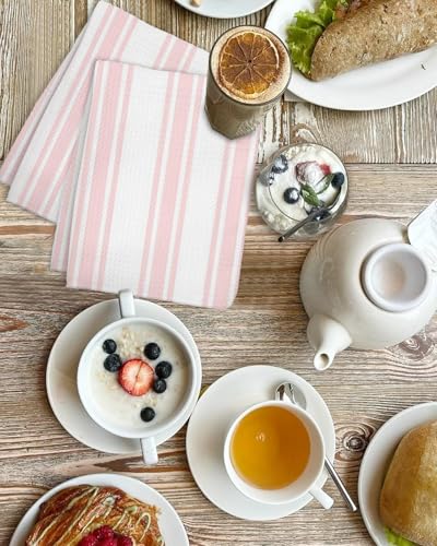 Pink Striped Hand Towels Set, Waffle Weave Kitchen Towels 3 Pieces, Farmhouse Aesthetic Modern Stripes Microfiber Hair Face Bath Tea Towel Absorbent Quick Drying Cleaning Dish Cloths, 15.7"x23.6" - color: Pink, White, Blush, size: 3PCS,15.7"x23.6"