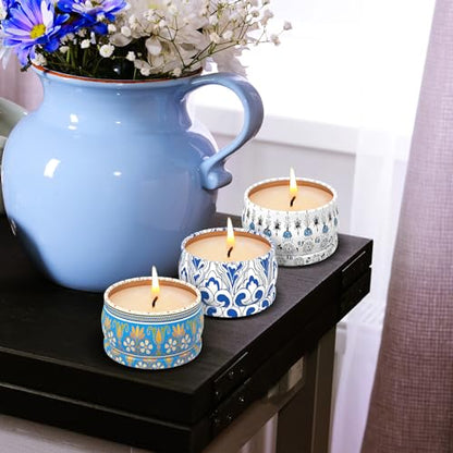 3 Pack Scented Candles Gift Set - Aromatherapy Candle for Home, Portable Hotel Small Candles, Natural Soy Wax Tin Jar for Yoga, Bath, 2.5 Oz Long Lasting Time Gift for Women