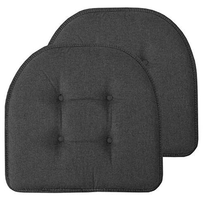 Sweet Home Collection Chair Cushion Memory Foam Pads Tufted Slip Non Skid Rubber Back U-Shaped 17" x 16" Seat Cover, 2 Count (Pack of 1), Charcoal - color: Charcoal Gray, size: 2 Pack, style: Foam Pads