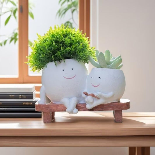 Smiley Face Planter Pots for Plants, Cute Head Planters, Indoor Outdoor Unique Succulent Flower Pots, Double Face Head Vase Planter for Mother’s Day and Christmas,White - color: White